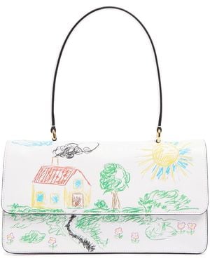 Moschino Damen Schultertasche Aus Leder „Metal Plaque“ - Grün