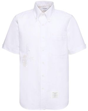 Thom Browne Gerades Hemd Aus Baumwolle Mit Knopfkragen - Weiß