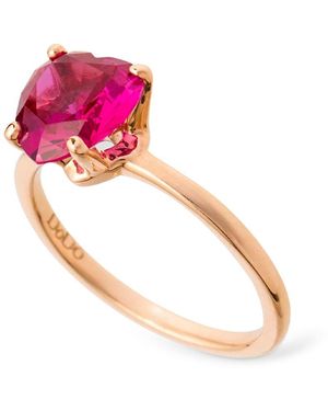 Dodo 9kt Rose Gold Heart Synthetic Ruby Ring - Pink