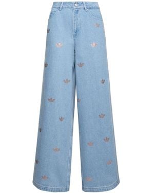 adidas Originals コットンデニムワイドジーンズ - ブルー