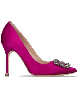 Manolo Blahnik 105mm Hohe Pumps Aus Spitze Und Satin "hangisi" - Pink