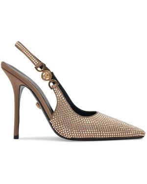 Versace 110Mm Satin & Crystal Court Shoes - Metallic