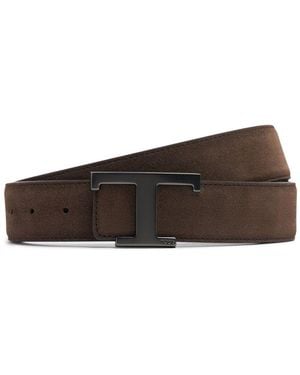 Tod's 3.5Cm T Logo Suede Belt - Brown