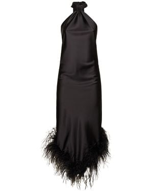 GIUSEPPE DI MORABITO Midikleid Aus Satin Mit Federn - Schwarz