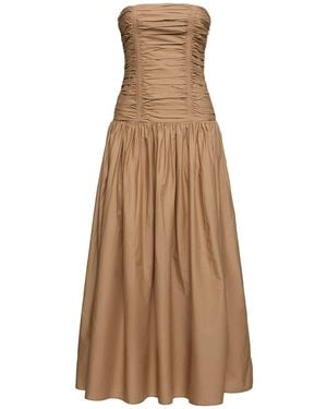 Matteau Strapless Drop Waist Poplin Long Dress - Brown