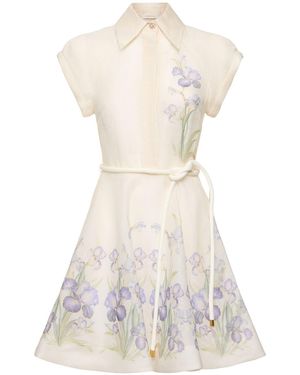 Zimmermann Natura リネンシルクベルテッドミニドレス - ホワイト