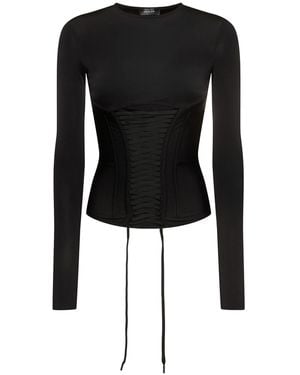 Mugler Light Shiny Jersey Corset Top - Black