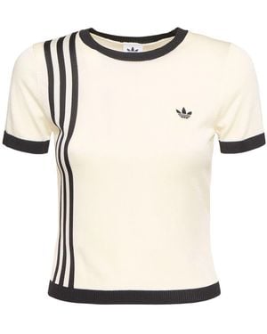 adidas Originals Knitted 3-Stripe T-Shirt - Natural