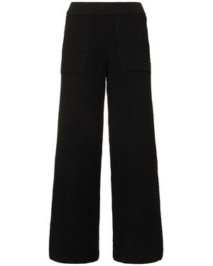 ANDREADAMO Chunky Knit Cotton Blend Wide Trousers - Black