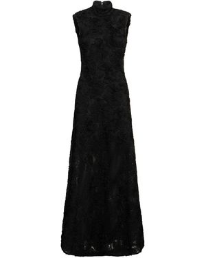 ROTATE BIRGER CHRISTENSEN Flower Mesh Long Dress - Black