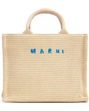 Marni Small Logo ラフィア風トートバッグ - ナチュラル