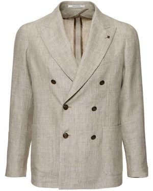 Tagliatore Herren Zweireihiger Blazer Aus Wolle Und Leinen - Natur