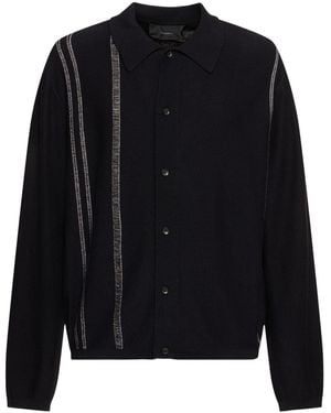 Commas Striped Knit Collared Cardigan - Black