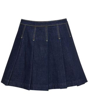 KENZO Pleated Cotton Denim Mini Skirt - Blue