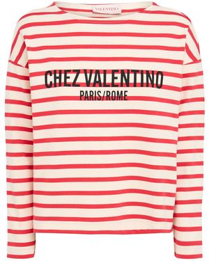Valentino Damen Langärmeliges T-Shirt Aus Jersey Mit Streifen - Rot