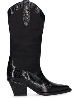 Paris Texas 60mm Hohe Lederstiefel Mit Krokoprägung "rosario" - Schwarz