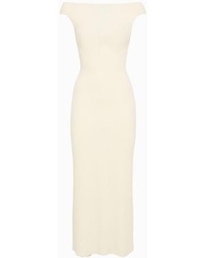 Lama Jouni Damen Off-Shoulder Stretch Viscose Long Dress - Weiß