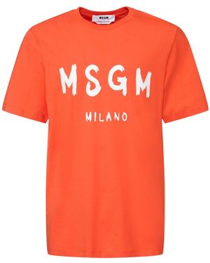 MSGM Herren Logo Print Cotton Jersey T-Shirt - Orange