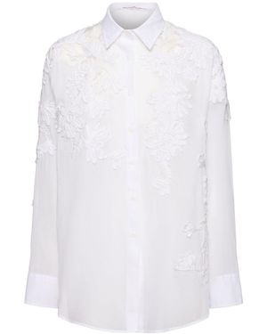 Ermanno Scervino Damen Shirt Aus Baumwolle Mit Blumenstickerei - Weiß