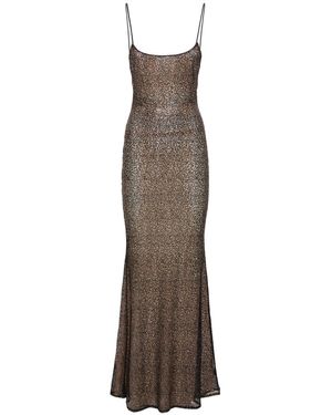 ANDAMANE Ninfea Sequined Mesh Maxi Slip Dress - Brown