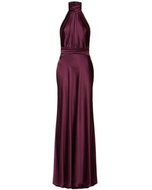 Zuhair Murad Halter Neck Satin Long Dress W/Flower - Purple