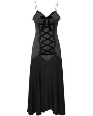 Alessandra Rich Pinstripe Wool Lace-up Midi Dress - Black