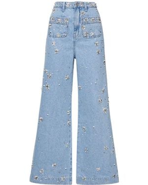 PATBO Cotton Denim Wide Jeans W/Crystals - Blue