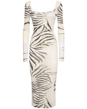 Roberto Cavalli Zebra ビスコースデボレロングドレス - ホワイト