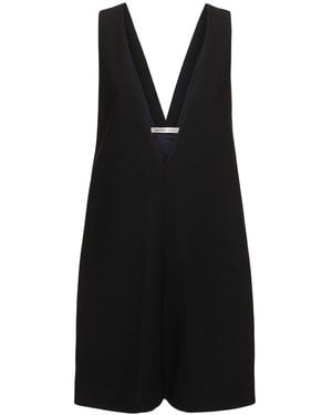 Carven Wool Blend V-Neck Mini Dress - Black