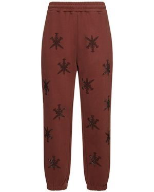 Unknown Rhinestone Dagger Cotton Joggers - Red
