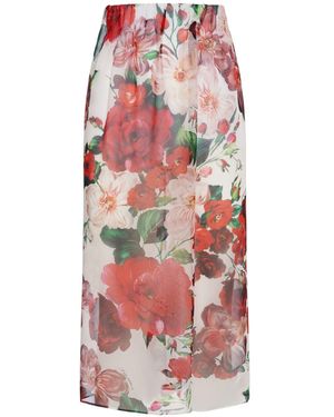 Dolce & Gabbana フラワープリント シフォンミディスカート - レッド