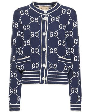 Gucci コットンブレンドニットカーディガン - ブルー