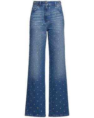 Versace Cotton Denim Straight Jeans W/crystals - Blue