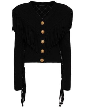 Balmain フリンジニットカーディガン - ブラック