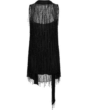 Blumarine Beaded Georgette Midi Dress - Black