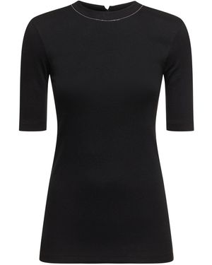 Brunello Cucinelli 七分袖ジャージーtシャツ - ブラック
