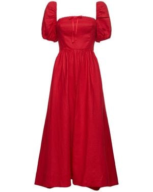 Reformation Midikleid Aus Leinen Mit Puffärmeln "marella" - Rot