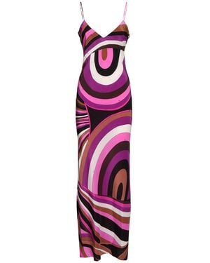 Emilio Pucci Printed Crepe De Chine Long Dress - Purple