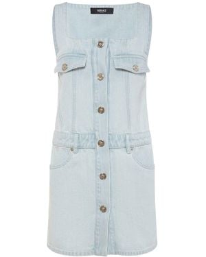 Versace Minikleid Aus Denim Mit Elastischem Bund - Blau