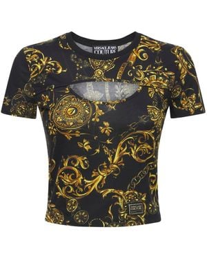 Versace Jeans Couture Printed Cotton Jersey Cropped T-shirt - Black