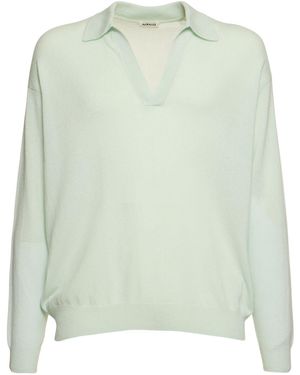 AURALEE Fine Cashmere & Silk Knit Skipper Polo - Green
