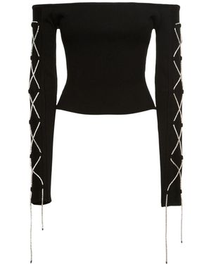 GIUSEPPE DI MORABITO Lace-Up Stretch Knit Top - Black