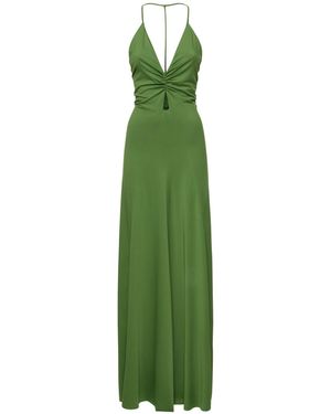 Victoria Beckham Vネック ギャザースリップロングドレス - グリーン