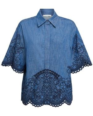 Zimmermann Damen Besticktes Denim-Hemd „Coco“ - Blau