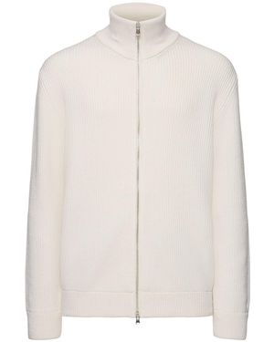 Seven Gauge English Rib Full-zip Wool Jacket - White