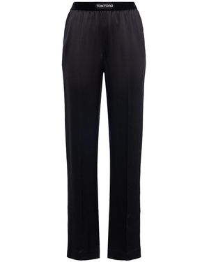 Tom Ford Logo Silk Satin Pyjama Trousers - Blue