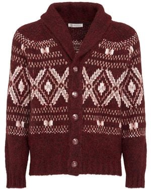 Brunello Cucinelli Alpaca Blend Jacquard Cardigan - レッド
