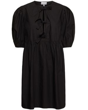 Ganni Tie String Cotton Poplin Mini Dress - Schwarz