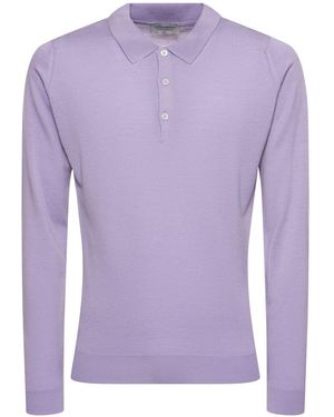 John Smedley Belper Extrafine Wool Knit Polo Jumper - Purple