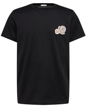 Moncler Herren Double Logo Patch Cotton T-Shirt - Schwarz
